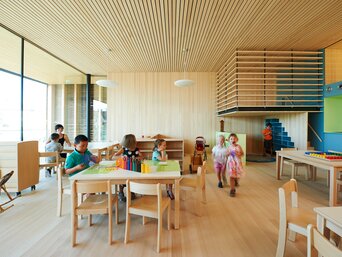 Kontrollierte Wohnraumlüftung von bösch sorgt im Kindergarten Rheindorf in Lustenau für ein optimales Raumklima.